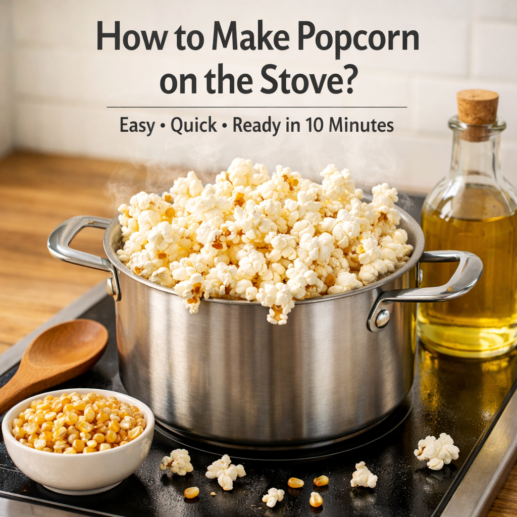 How to make popcorn on the stove using a pot with freshly popped popcorn